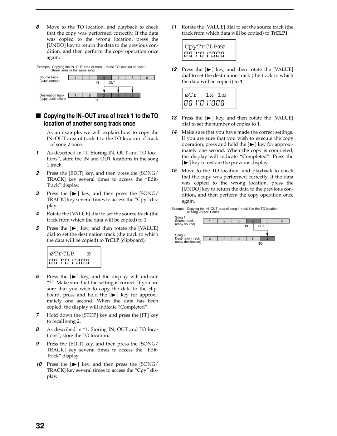 Korg D8 manual ¿TrCLP Ï, CpyTrCLPÏ¿, ¿Tr 1x 1Ï 