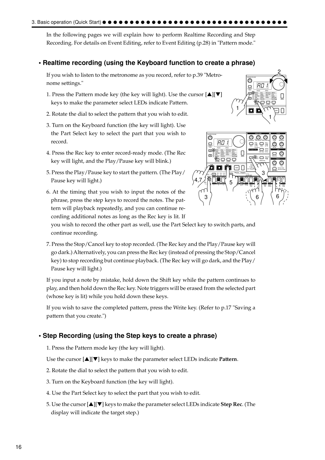 Korg EA-1 manual Step Recording using the Step keys to create a phrase 