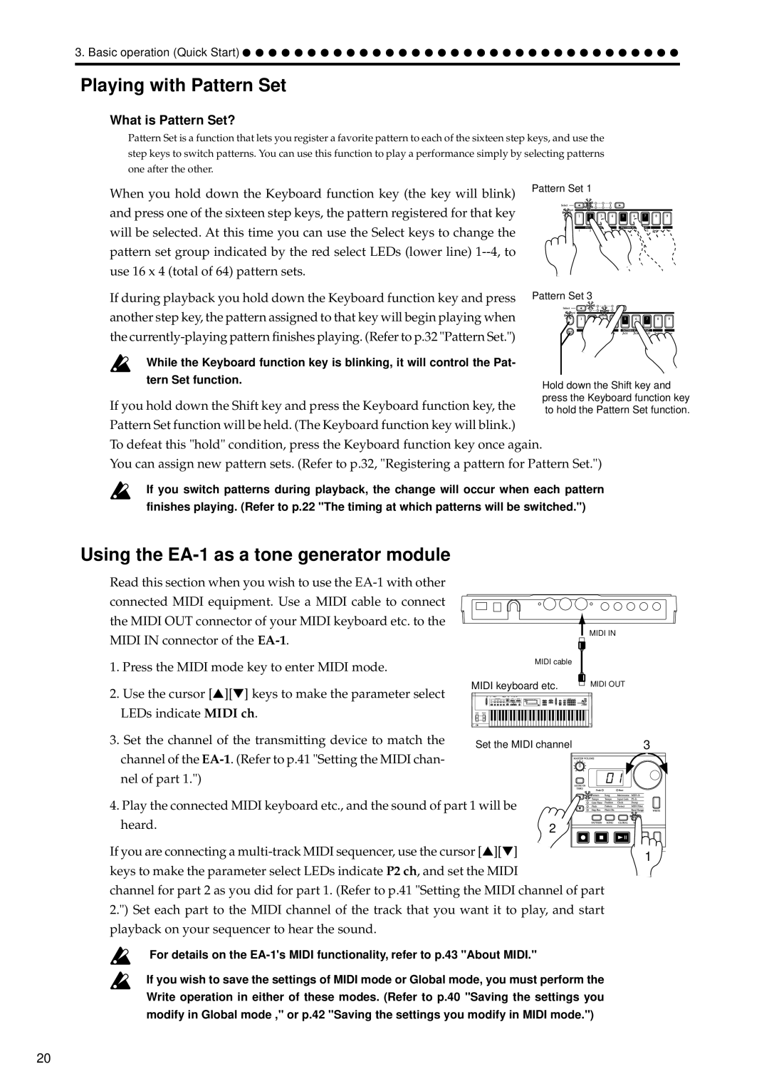 Korg manual Playing with Pattern Set, Using the EA-1 as a tone generator module, What is Pattern Set? 