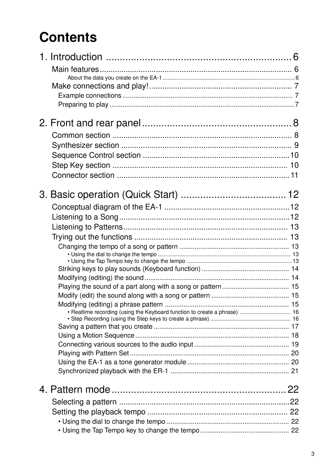 Korg EA-1 manual Contents 