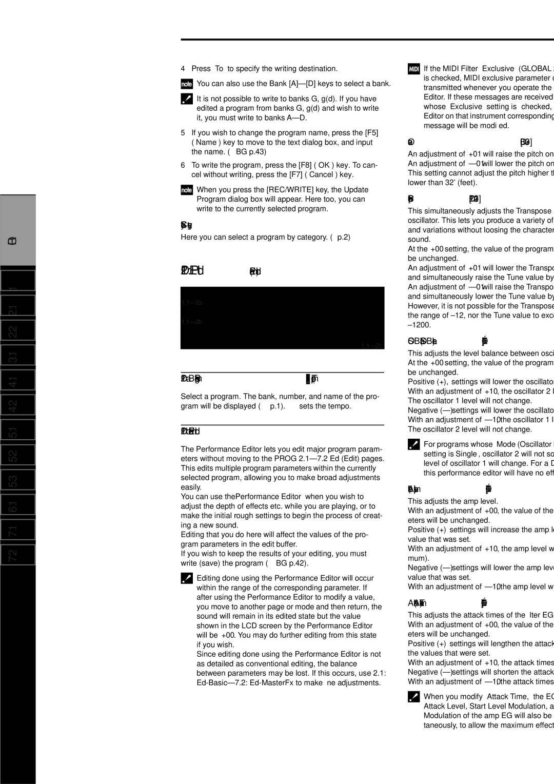 Korg Electric Keyboard manual 2 P.Edit Performance Editor 2a Bank, Program Select, Tempo, 2b Performance Editor 