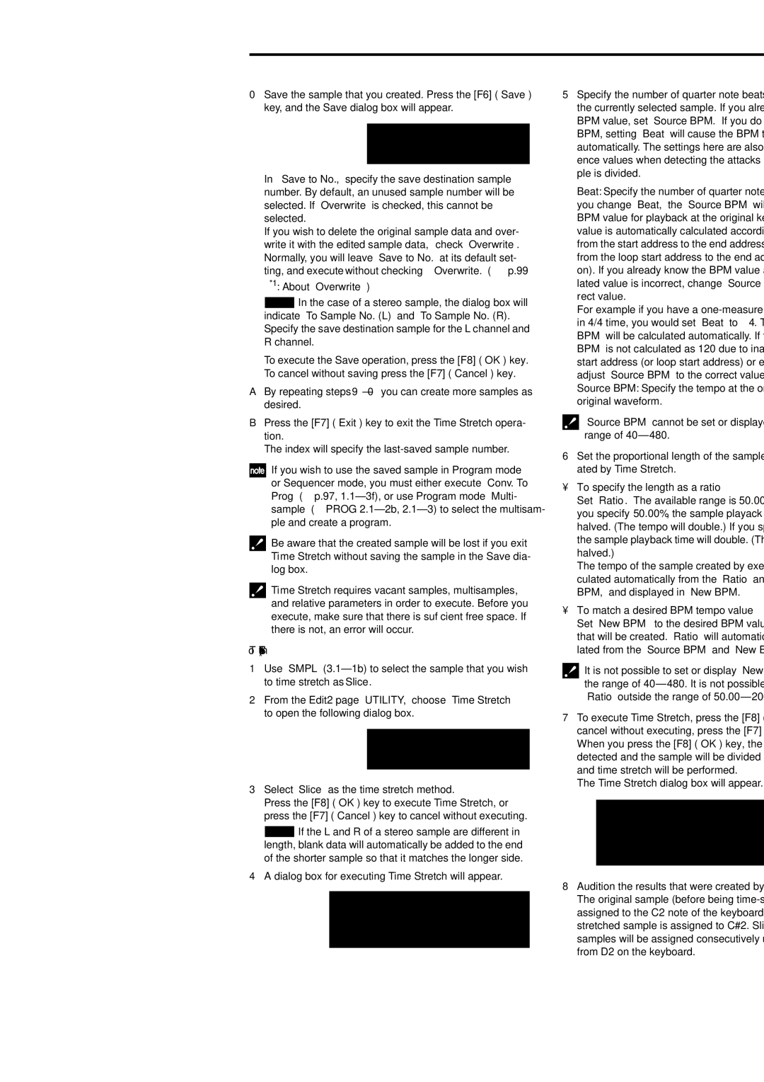 Korg Electric Keyboard manual 113, To use Time Stretch Slice, To match a desired BPM tempo value 