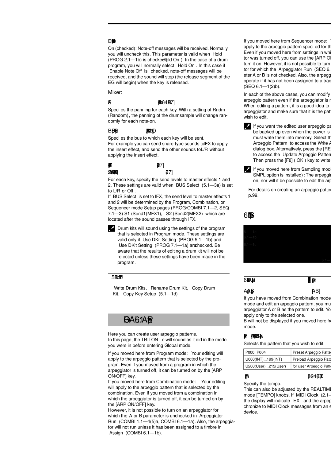 Korg Electric Keyboard manual Global 6.1 Arp.Pattern, 135, 1a Arp, pat Pattern, Tempo 