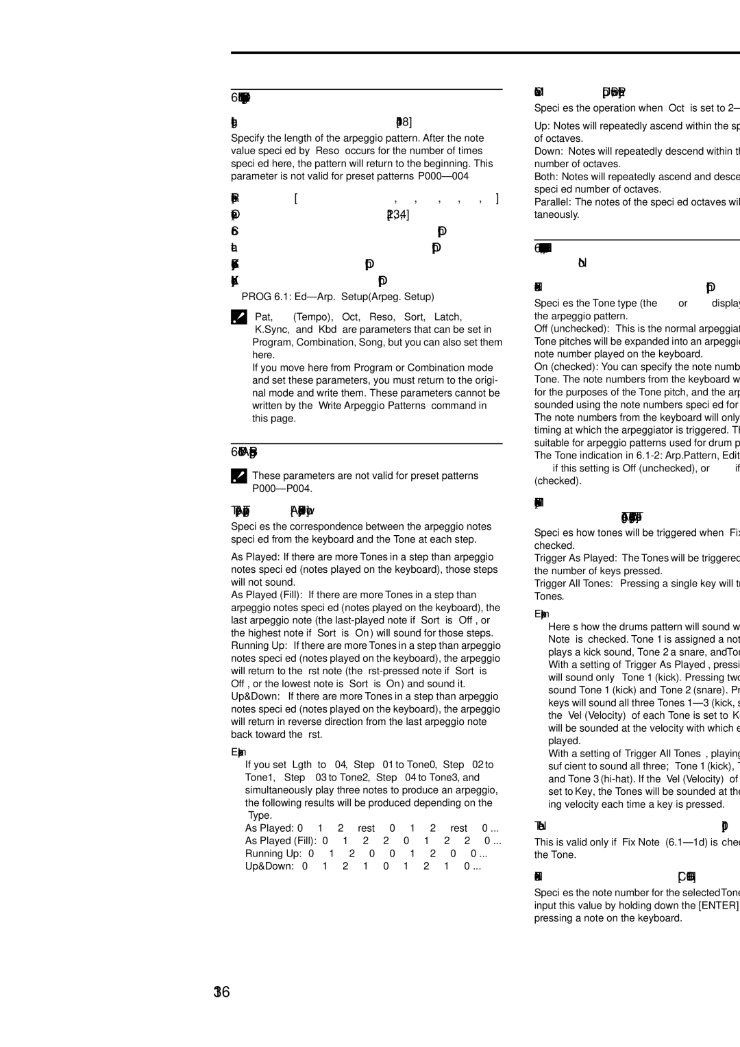 Korg Electric Keyboard manual 136, 1b Lgth, Reso, Oct, Sort, Latch, K.Sync, Kbd, 1c Arpeggio Pattern Setup 