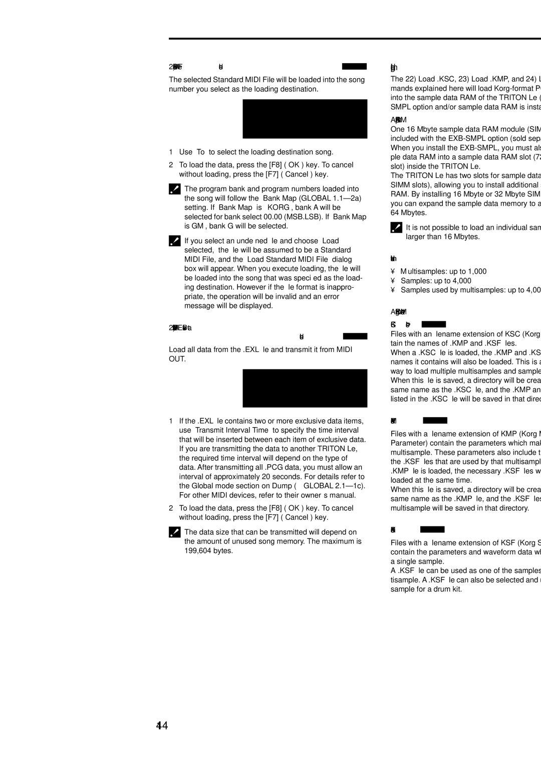 Korg Electric Keyboard manual 144, Loading sample data 