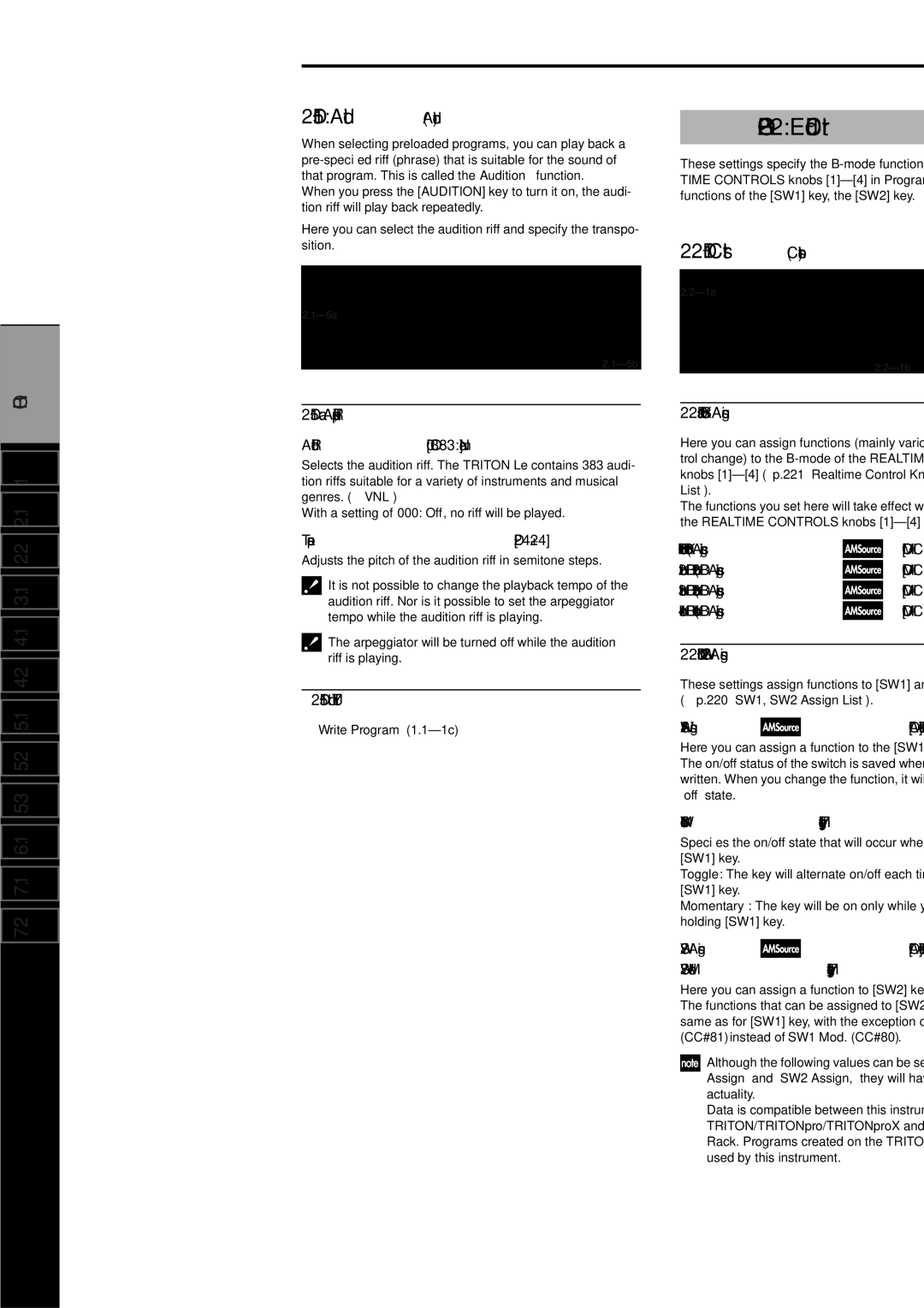 Korg Electric Keyboard manual Prog 2.2 Ed-Ctrl, Audit. Audition, Ctrls Controls 