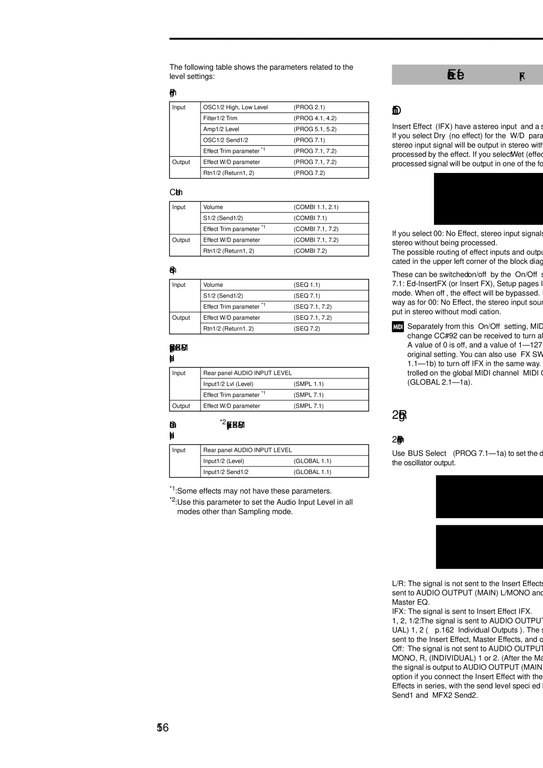 Korg Electric Keyboard manual Insert Effect IFX, In/Out, Routing, 156, Program mode 