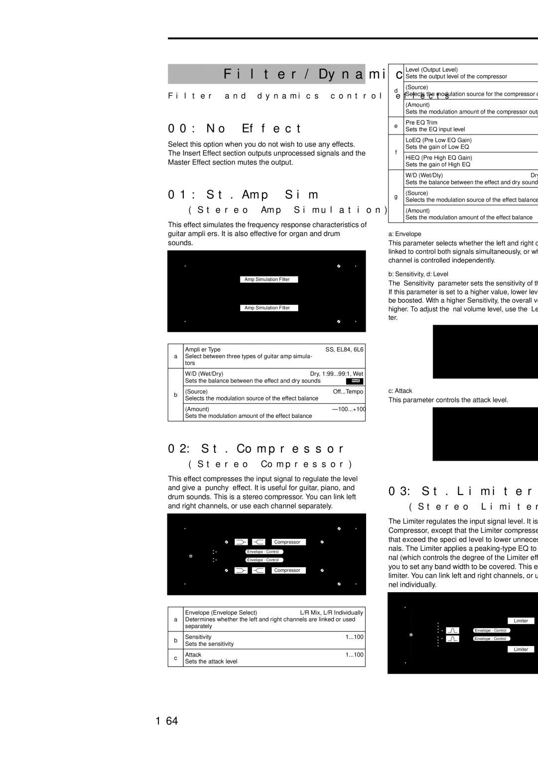 Korg Electric Keyboard manual Filter/Dynamic, No Effect, 01 St.Amp Sim, 02 St.Compressor, 03 St.Limiter 