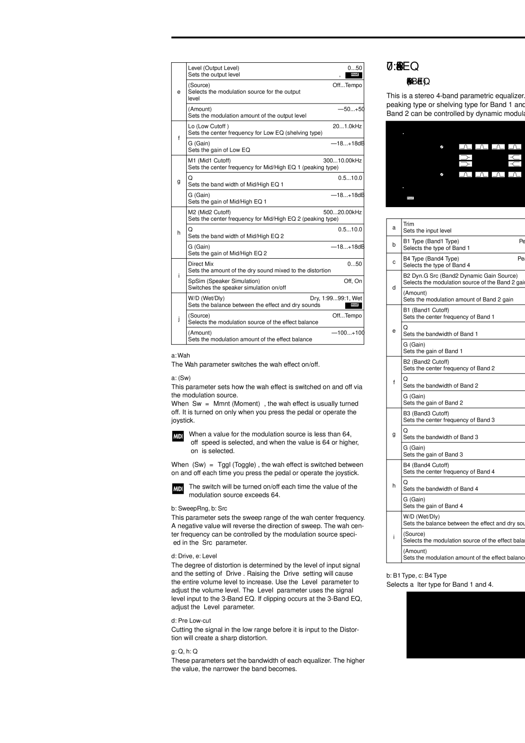 Korg Electric Keyboard manual 07 St.Para.4EQ, 167, Stereo Parametric 4-Band EQ 