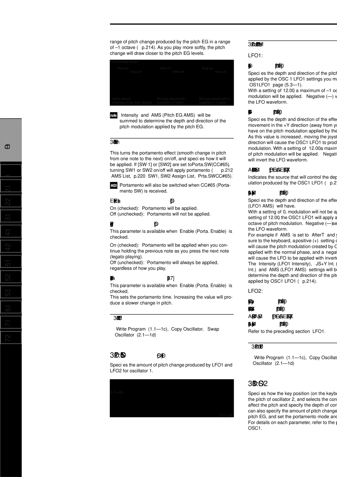 Korg Electric Keyboard manual 2 OS1lfo OSC1 LFO, 1c Portamento, 2a Pitch LFO1/2 Modulation, 2b Utility 