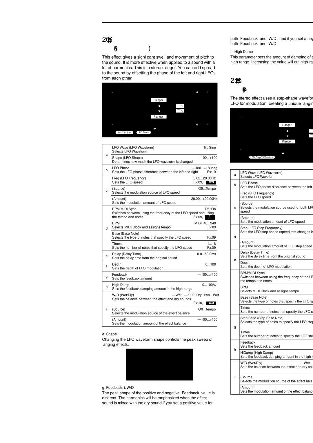 Korg Electric Keyboard manual 20 St.Flanger, 21 St.Rndm Flang, 175, Stereo Flanger, Stereo Random Flanger 