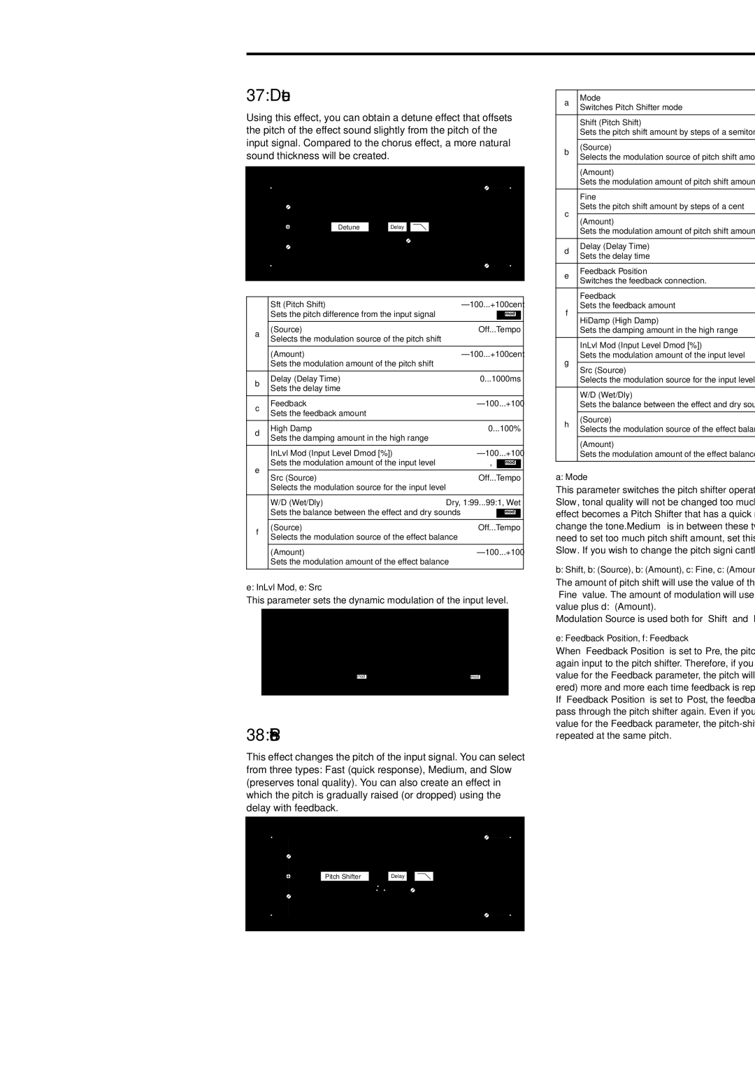 Korg Electric Keyboard manual Detune, Pitch Shifter, 185 