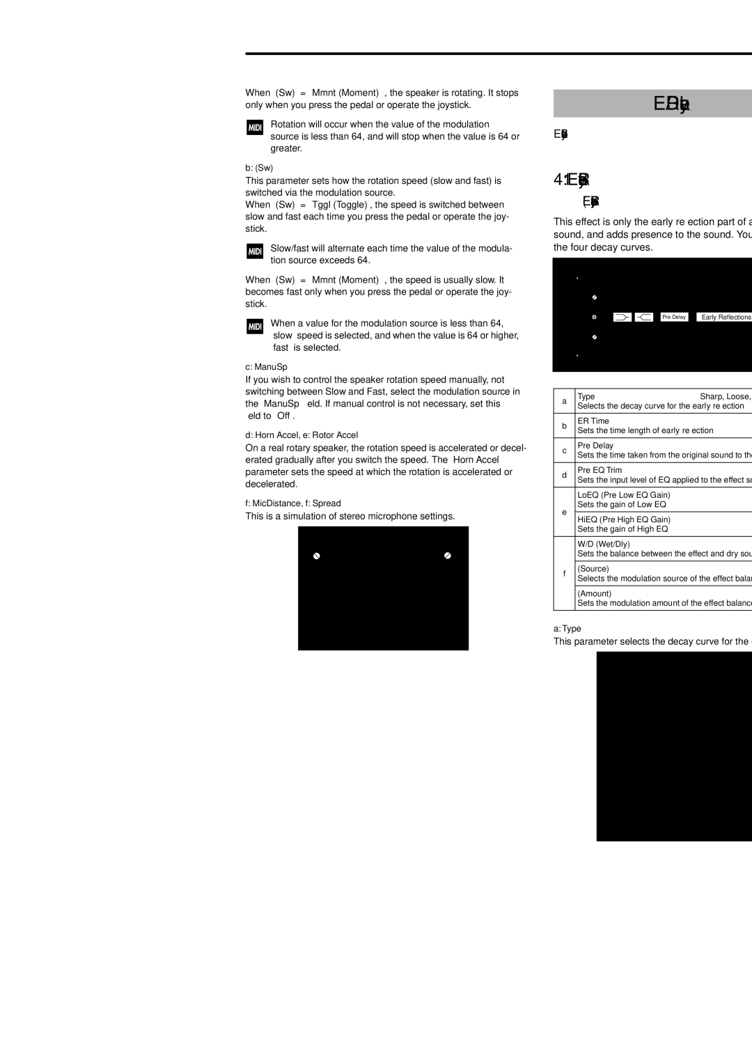 Korg Electric Keyboard manual ER/Delay, 187, Early Reﬂections, Early reﬂection and delay effects 