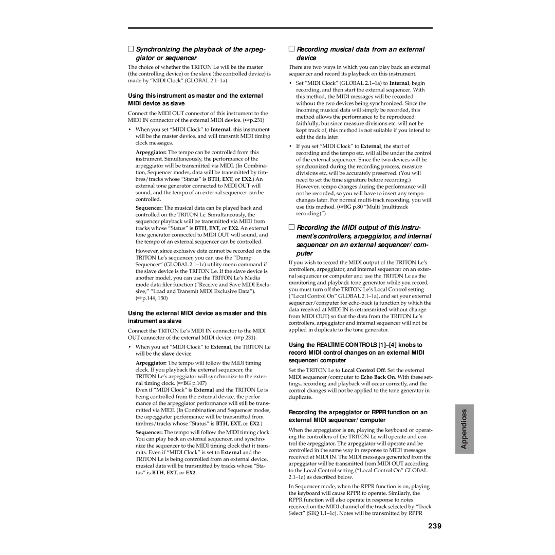 Korg Electric Keyboard manual 239, Recording musical data from an external device 