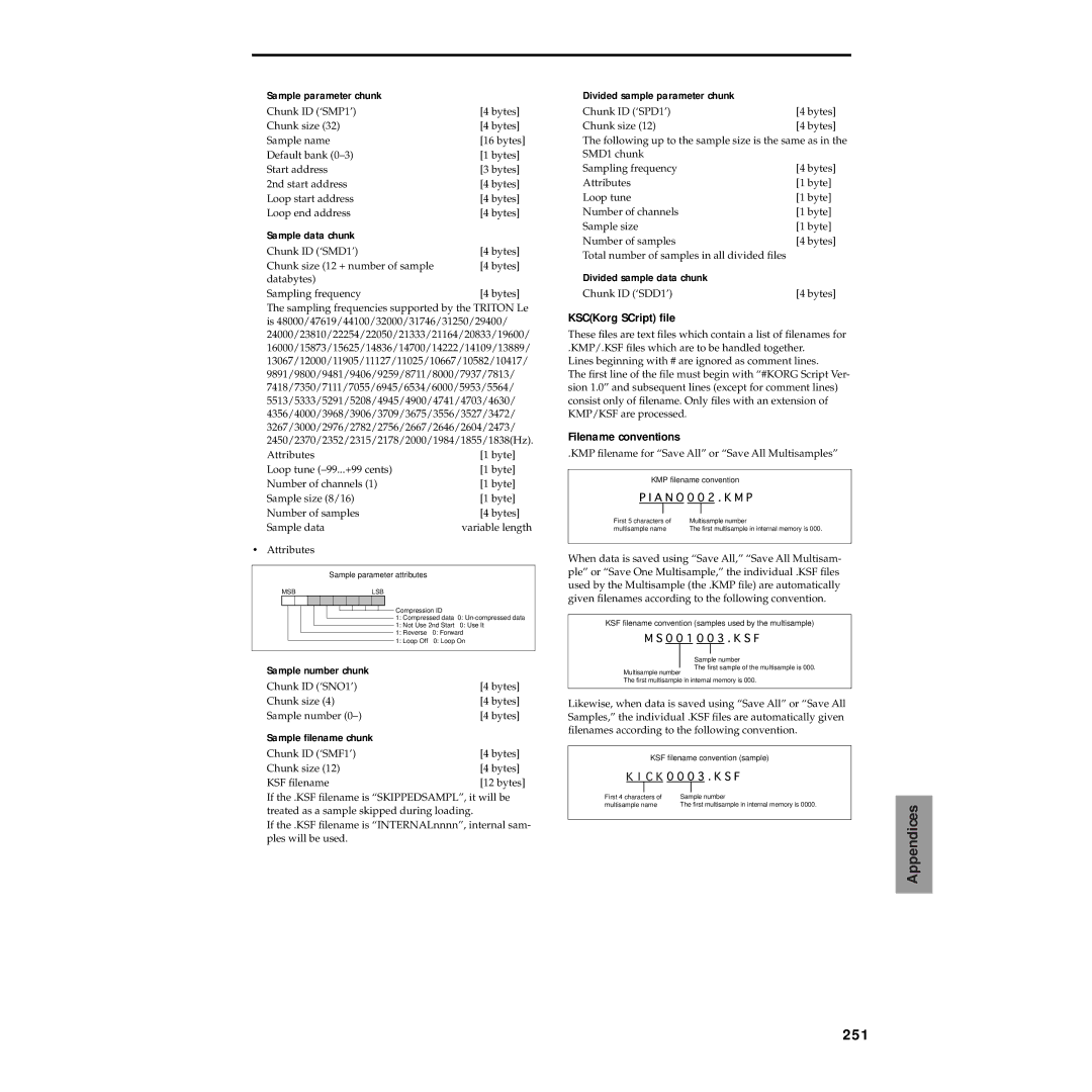 Korg Electric Keyboard manual 251, KSCKorg SCript ﬁle, Filename conventions 