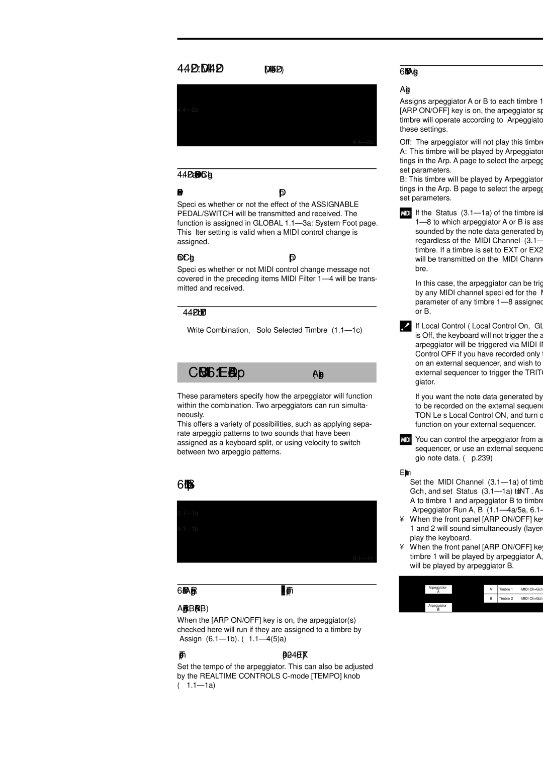 Korg Electric Keyboard manual Combi 6.1 Ed-Arp. Arpeggiator, 1a Arpeggiator Run, Tempo, 1b Assign 