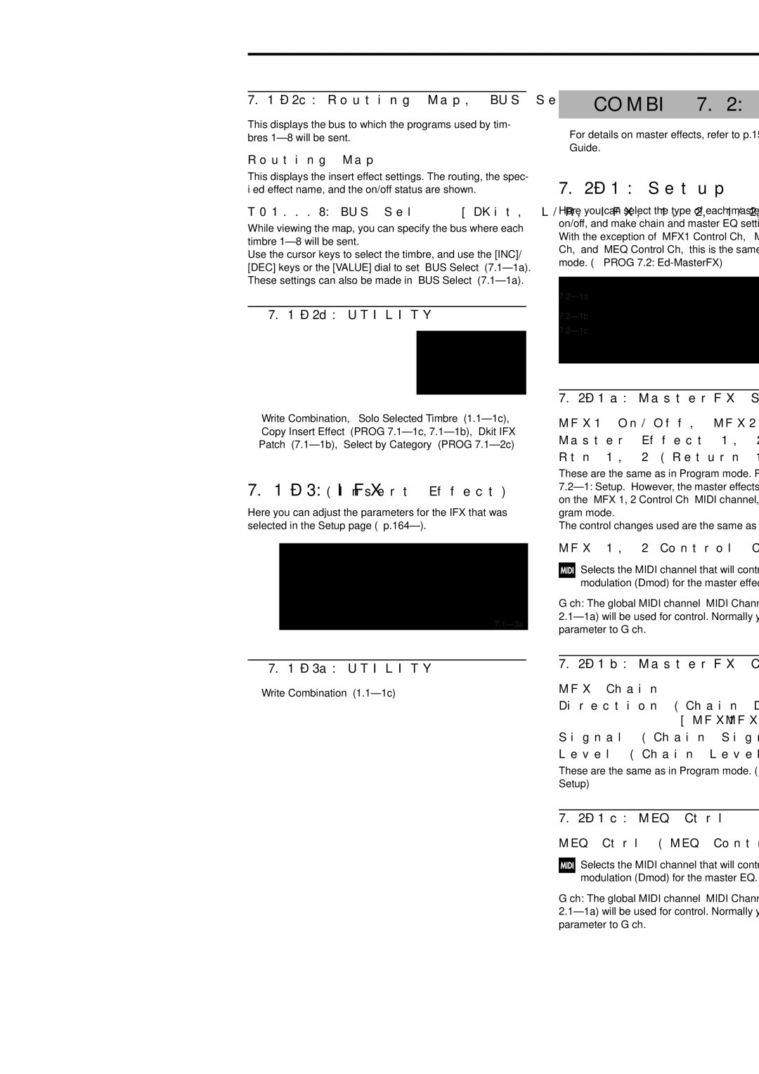 Korg Electric Keyboard manual Combi 7.2 Ed-MasterFX, 2c Routing Map, BUS Select, 1a MasterFX Setup, 1b MasterFX Chain 