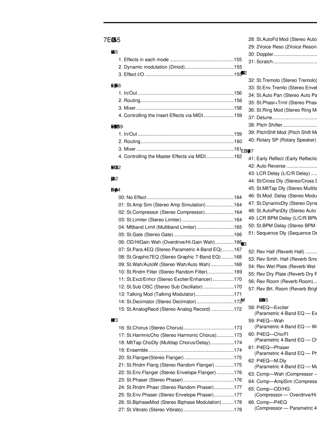 Korg Electric Keyboard manual Effect Guide 155, Vii 