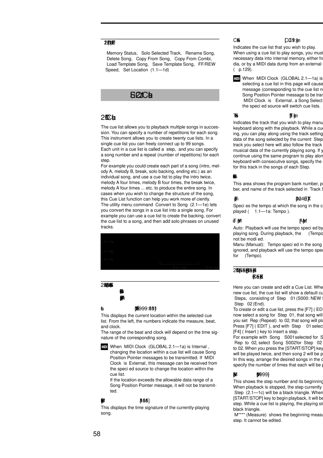 Korg Electric Keyboard manual SEQ 2.1 Cue List 