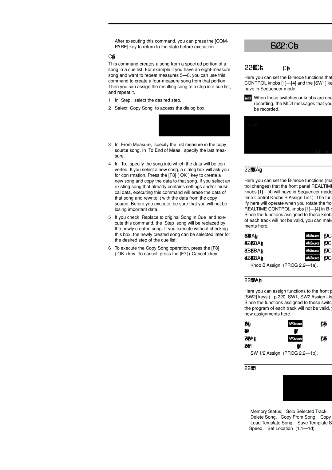 Korg Electric Keyboard manual SEQ 2.2 Controller, 1b Knob B Assign, Copy Song 