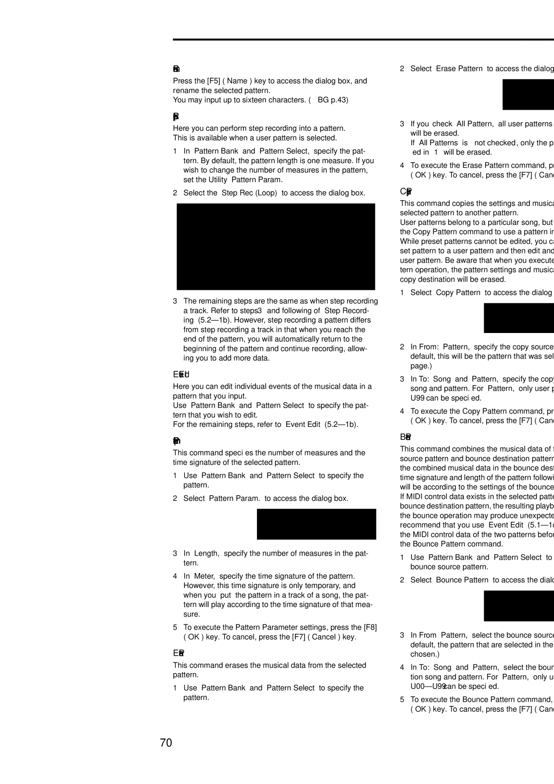 Korg Electric Keyboard manual Rename Pattern, Step Rec Loop, Event Edit, Pattern Param. Pattern Parameter, Erase Pattern 
