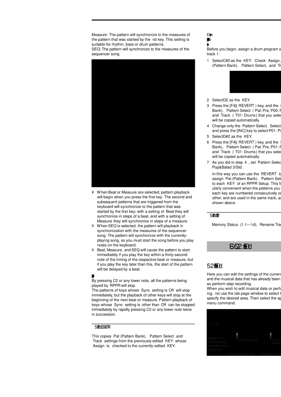 Korg Electric Keyboard manual SEQ 5.2 Track Edit, 2c Revert, Stopping playback of a Rppr pattern 