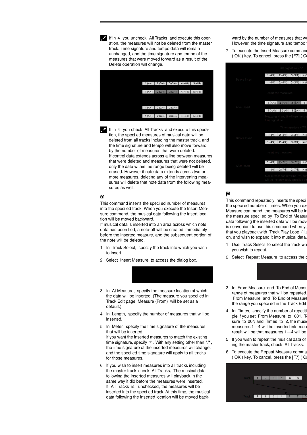 Korg Electric Keyboard manual Insert Measure, Repeat Measure 