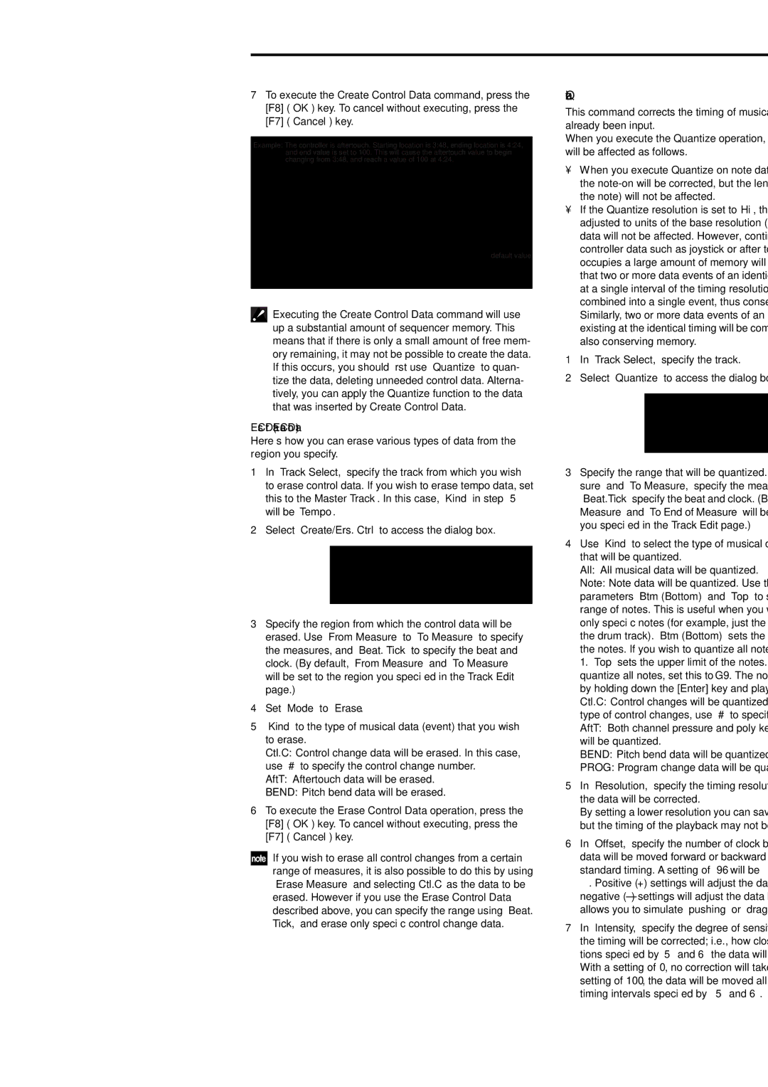 Korg Electric Keyboard manual Quantize, Ers. Ctrl Data Erase Control Data 