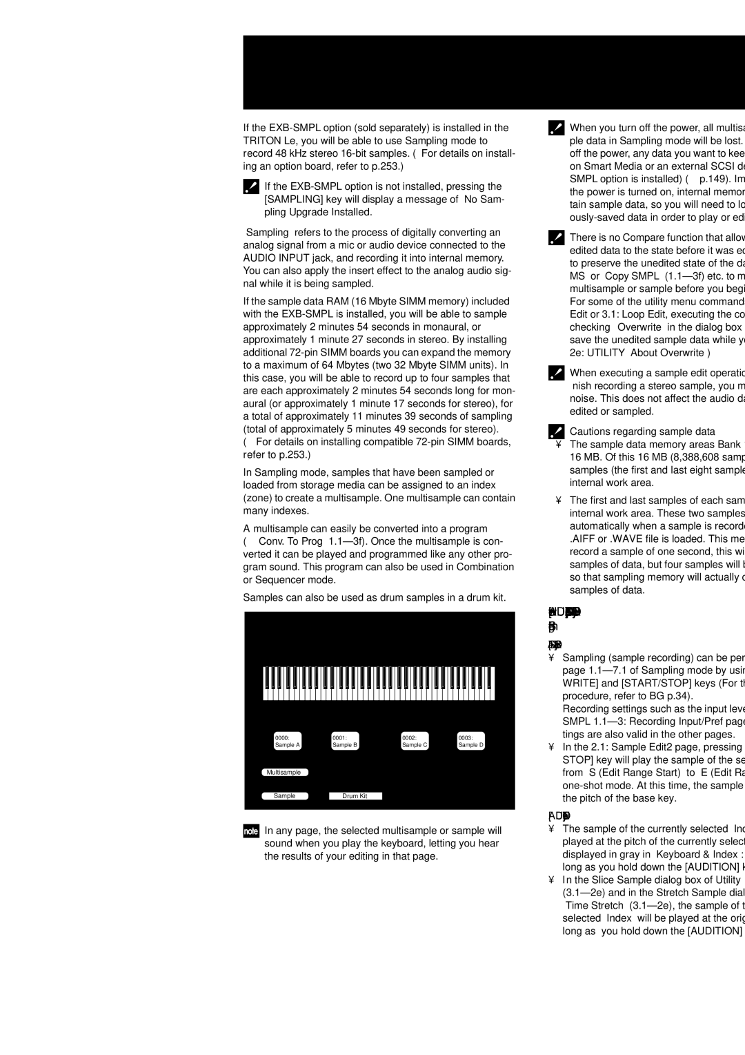 Korg Electric Keyboard manual START/STOP key, Audition key 