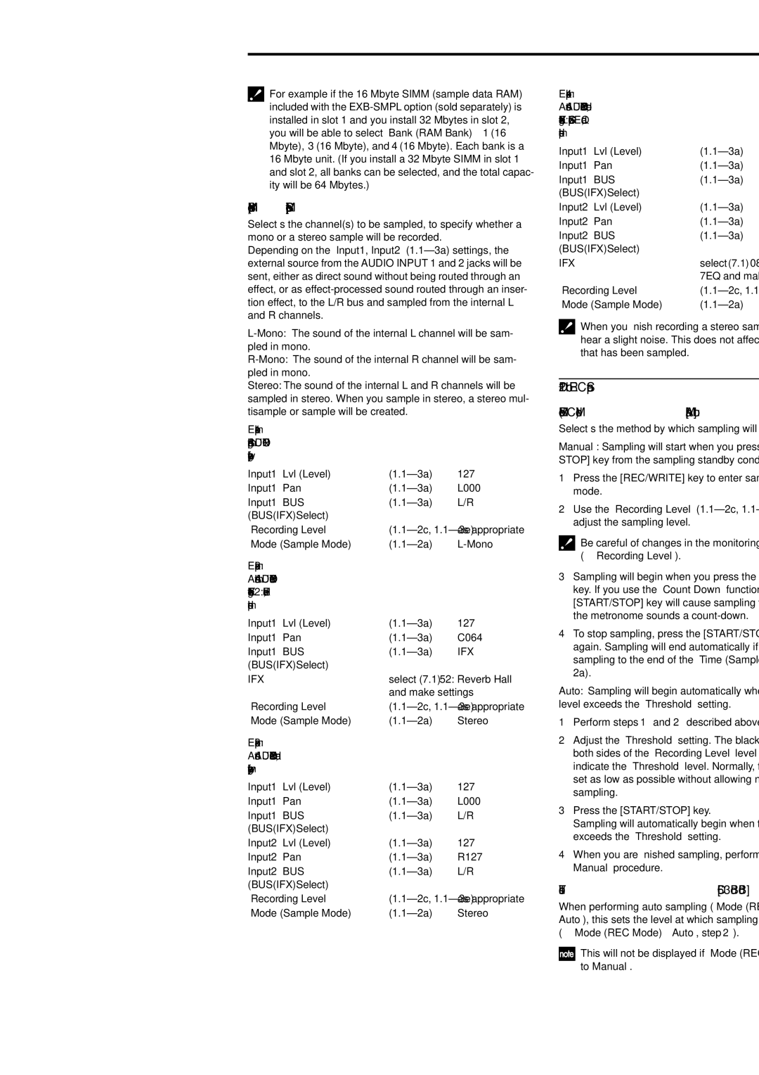 Korg Electric Keyboard manual 2b REC Setup, Mode Sample Mode, Mode REC Mode Manual, Auto, Threshold 63dB...0dB 