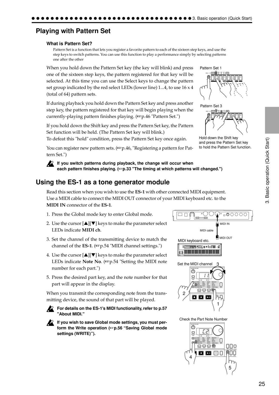 Korg manual Playing with Pattern Set, Using the ES-1 as a tone generator module, What is Pattern Set?, Midi keyboard etc 