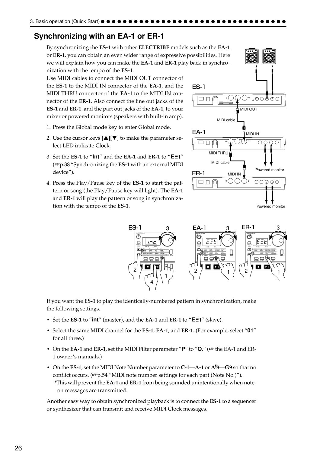 Korg ES-1 manual Synchronizing with an EA-1 or ER-1 