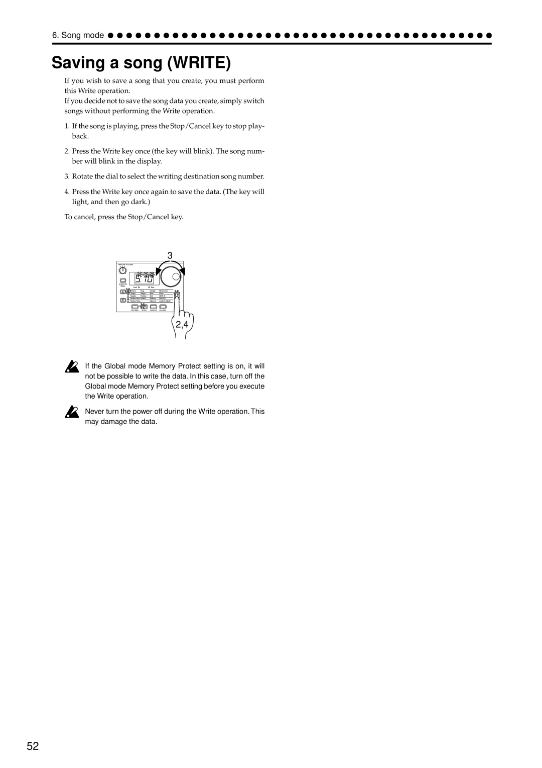 Korg ES-1 manual Saving a song Write 