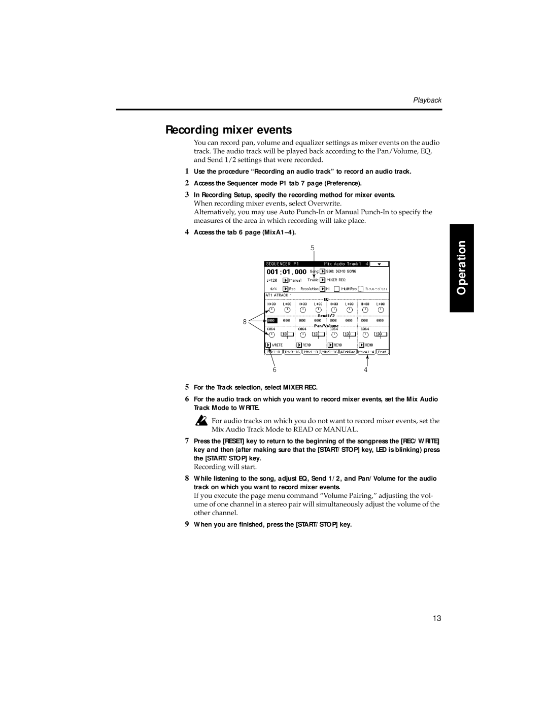 Korg HDR-TRI manual Recording mixer events 