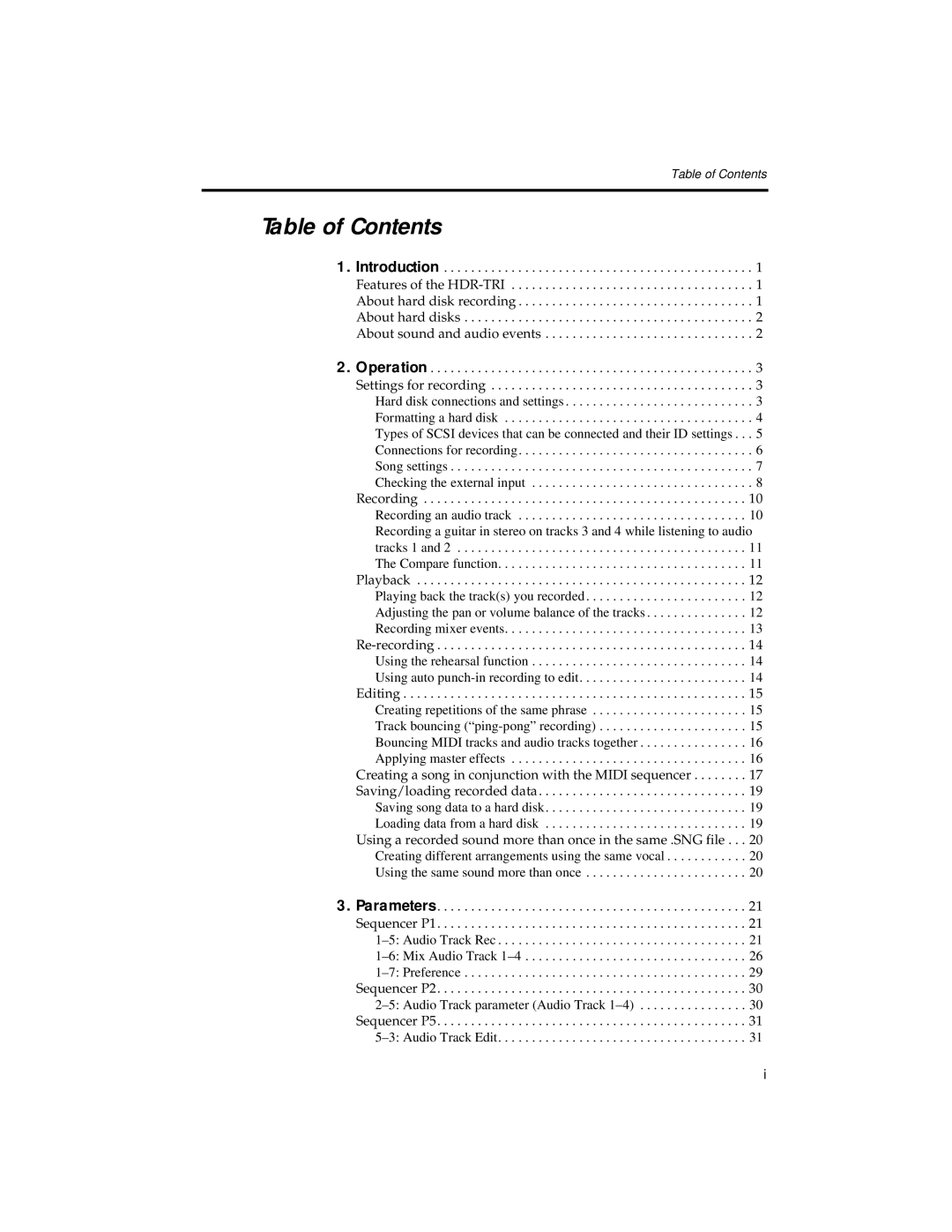 Korg HDR-TRI manual Table of Contents 