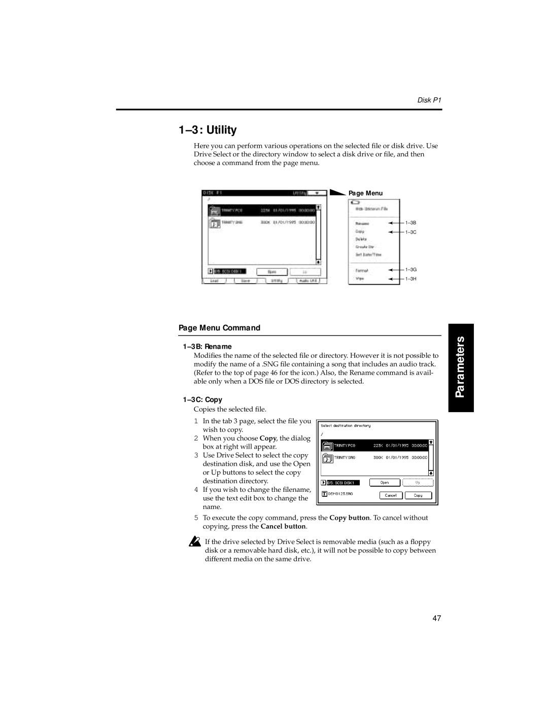 Korg HDR-TRI manual Utility, 3B Rename, 3C Copy 