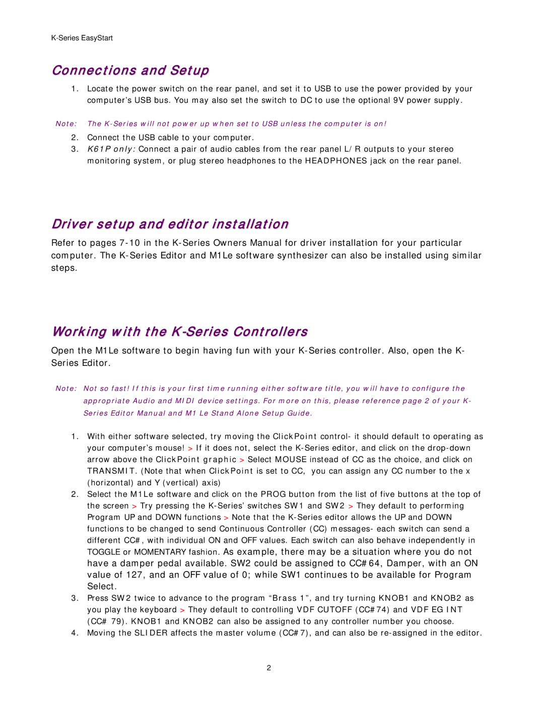 Korg K Series manual Connections and Setup 