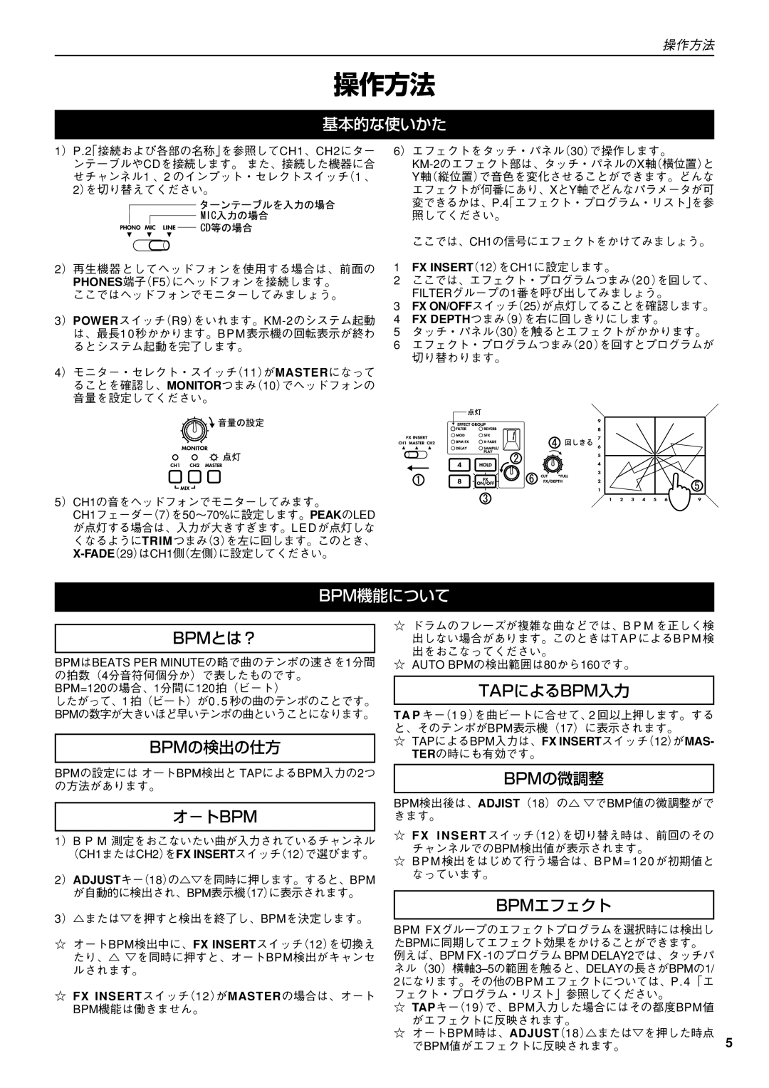 Korg KM-2 manual 基本的な使いかた, Bpm機能について 