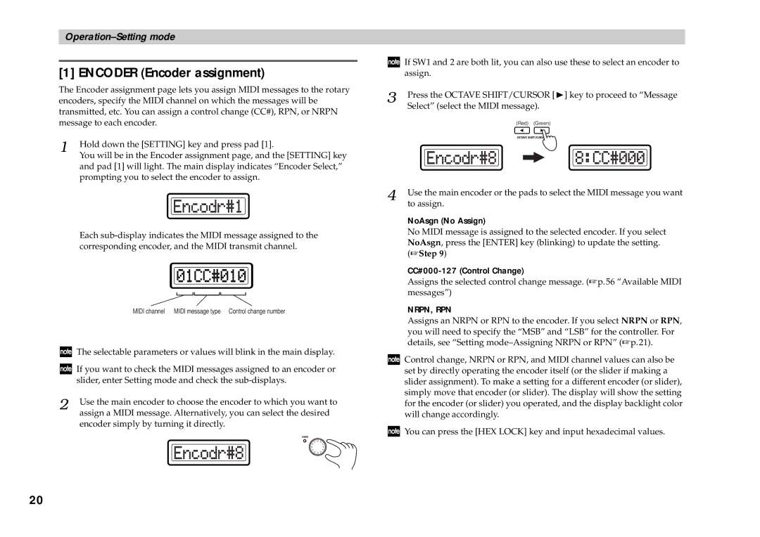 Korg KONTROL49 owner manual Encoder Encoder assignment, NoAsgn No Assign, CC#000-127 Control Change 