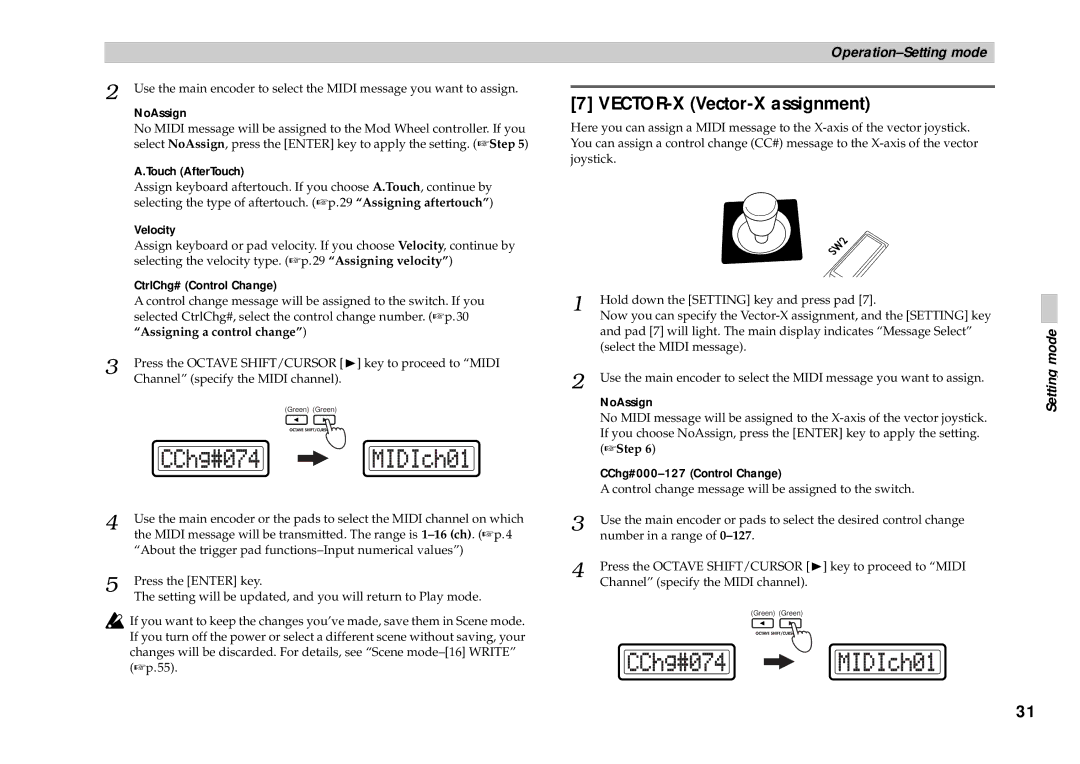 Korg KONTROL49 owner manual VECTOR-X Vector-X assignment, CChg#000-127 Control Change 