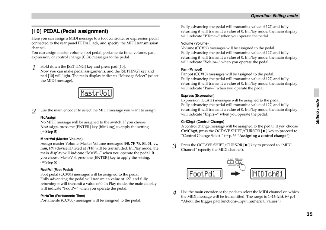 Korg KONTROL49 owner manual Pedal Pedal assignment 