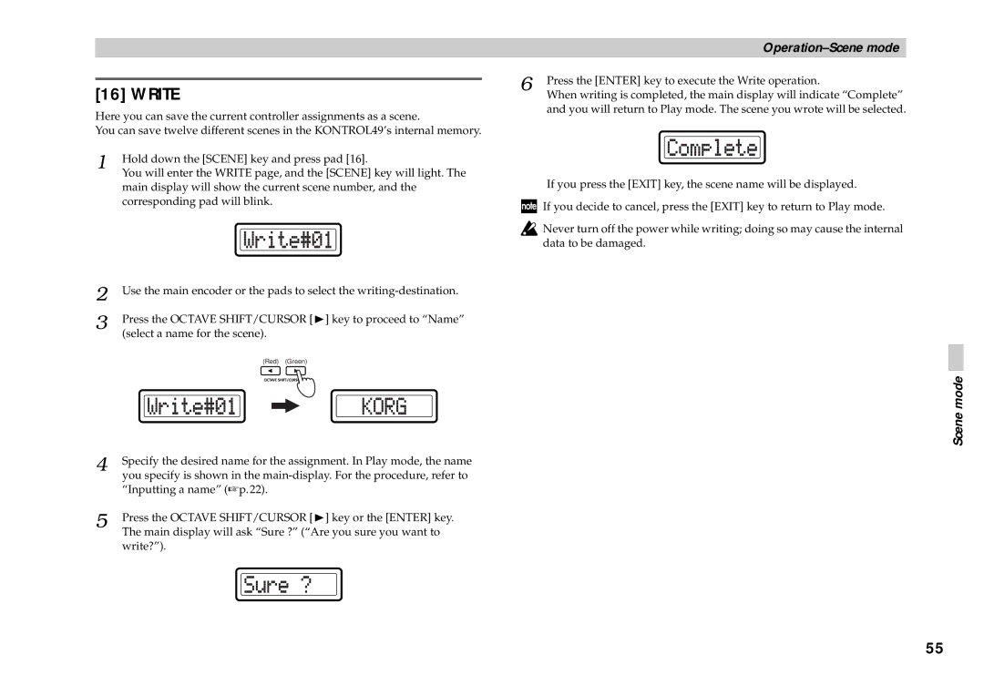 Korg KONTROL49 owner manual Write 