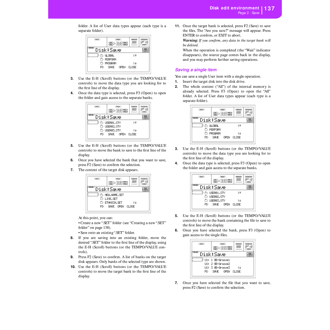 Korg KORG Pa50 user manual Saving a single item 