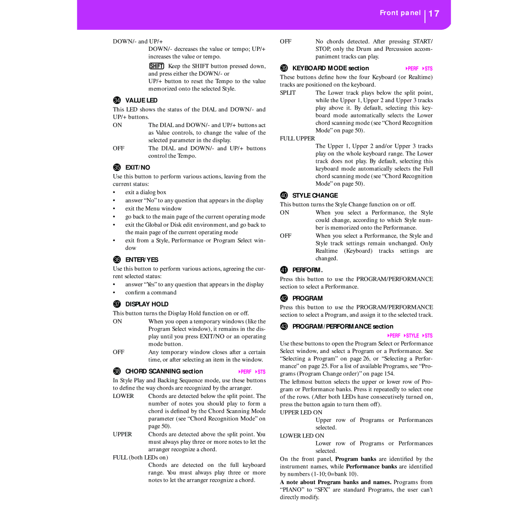 Korg KORG Pa50 user manual Keyboard Mode section, Perform, Program, PROGRAM/PERFORMANCE section 