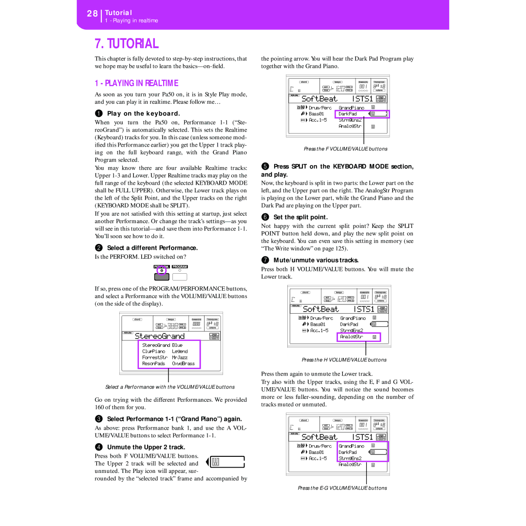 Korg KORG Pa50 user manual Tutorial, Playing in Realtime, SoftBeat 