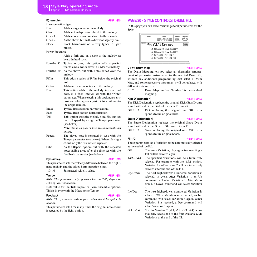 Korg KORG Pa50 user manual Style Controls DRUM/FILL, StyCtlDrums 
