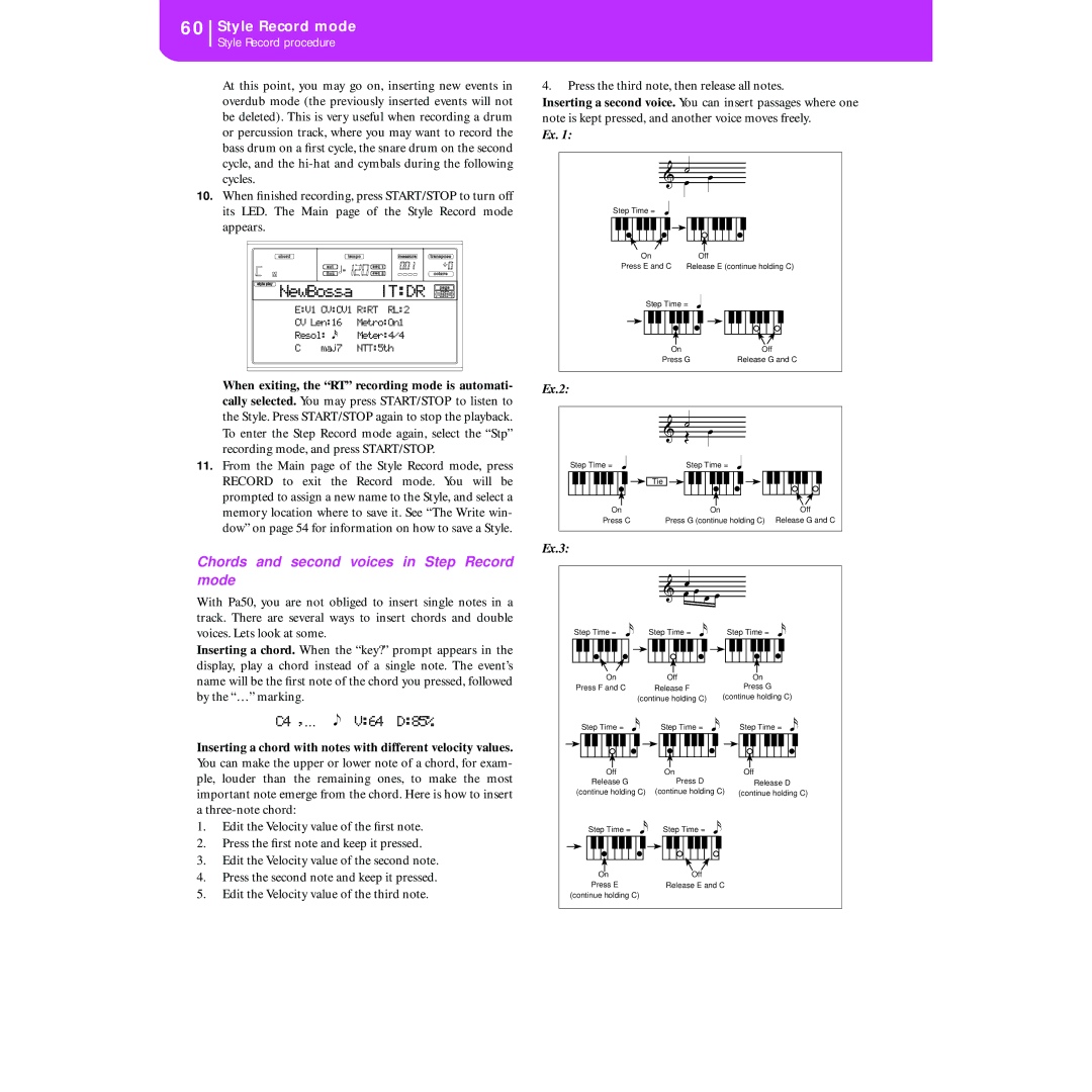 Korg KORG Pa50 user manual Chords and second voices in Step Record mode, Ex.2 