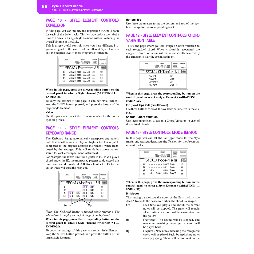 Korg KORG Pa50 user manual Style Element Controls Expression, Style Element Controls Keyboard Range 