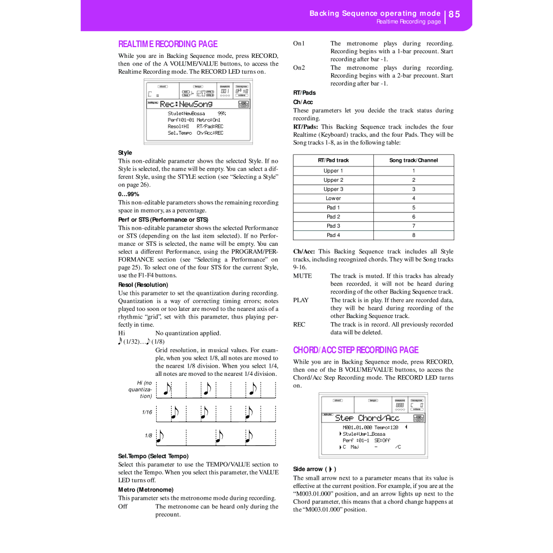 Korg KORG Pa50 user manual Realtime Recording 