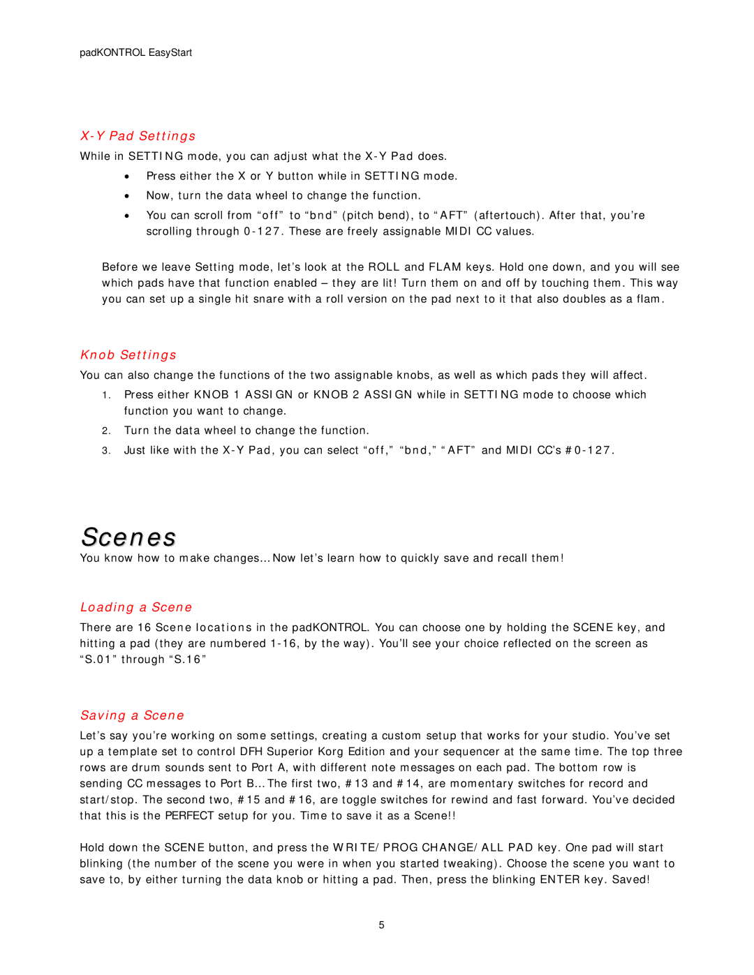 Korg krog manual Scenes, Knob Settings, Loading a Scene, Saving a Scene 